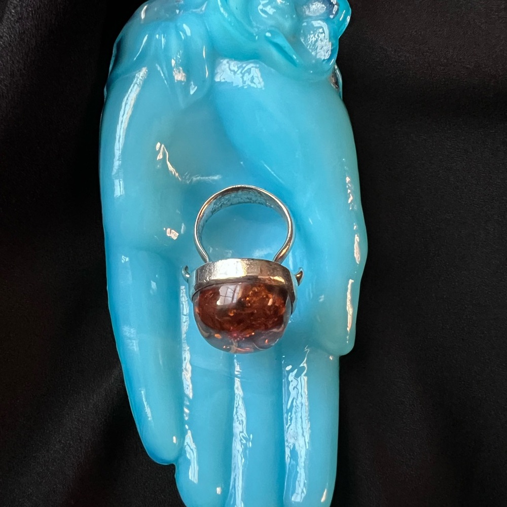 Amber Silver Ring - image 4